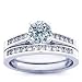 0.78 Carat F/SI2 Round Diamond Matched Wedding Set with RB Side Stones in 18K White Gold