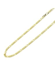14K Gold 1.5mm Italian Concaved Figaro Chain Necklaces ( Available Length 14", 16", 18", 20", 22", 24")