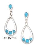 Sterling Silver Teardrop Post Dangle Earrings With Turquoise Inlay