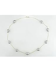 14k Yellow Gold Freshwater Grey Pearl Strand Necklace (8.5-9 mm) (18")