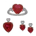 Silver Jewelry Set w Created Ruby & Natural Diamonds