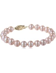14k Yellow Gold Natural Pink Freshwater Cultured Pearl AA Grade 7.5-8mm Bracelet, 7.25"