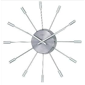 Retro Wall clock metal prong rays and cylindrical ends - 13.375x13.375x2.25