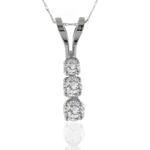 10k White or Yellow Gold 3-Stone Diamond Pendant (1/8 cttw, I-J Color, I2-I3 Clarity)
