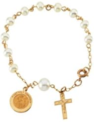 14K Yellow Gold First Holy Communion Freshwater Pearl Rosary Bracelet