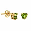 Vermeil (24k Gold over Sterling Silver) Genuine Peridot Stone Stud Heart Earrings Love Valentine's Day