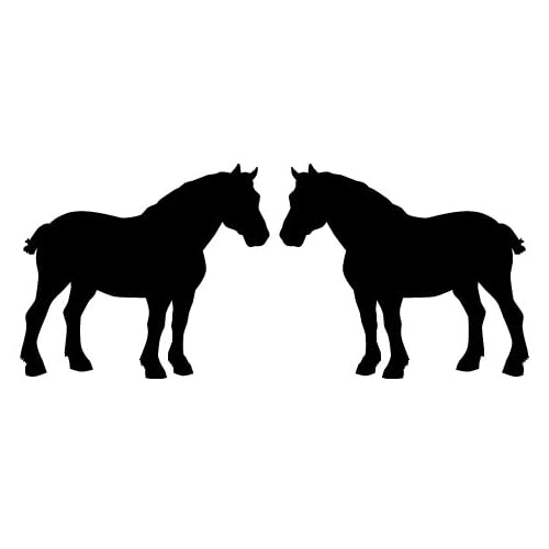 Two opposing silhouettes of a PERCHERON, a breed of DRAFT
