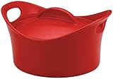 Rachael Ray Stoneware 2-3/4-Quart Covered Bubble and Brown Casserole Casserround, Red