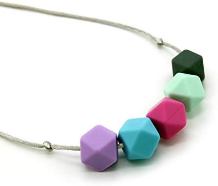 Deeyee Baby Silicone Teething Nursing Necklace Jewelry - BPA Free and FDA Approved - Sweet Cube (Grey-Mint-Rose-Blue-Purple)