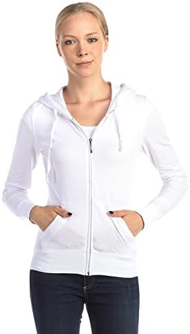 Womens Full Zip-Up Closure Hoodie with Long Sleeves and Lined Drawsting Hood (Small, White)