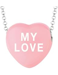 Sterling Silver 17mm Lt Pink enamel Sweethearts MY LOVE Heart Pendant