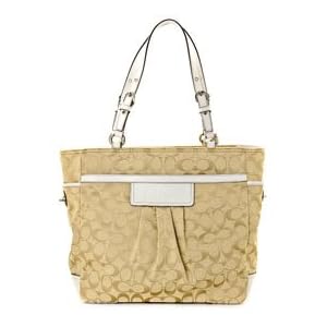 Women's Gallery Light Khaki/White Signature Pleated Jacquard Tote: Light Khaki/White Tote
