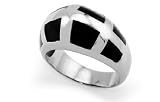 Retro Stainless Steel Women's Ring with black resin inlay
