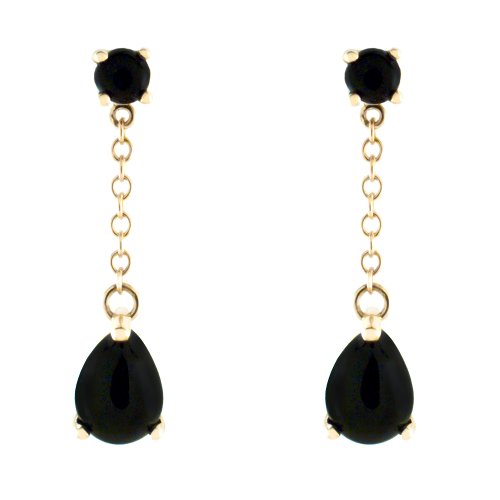 10k Yellow Gold Pear with Round Black Onyx Dangle Earrings 10k Yellow Gold Pear with Round Black Onyx Dangle Earrings