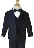 Boys 2 Button Notch Tuxedo With Black Vest 5-Piece Set With with Jacket, Pants, Vest, Ivory Tuxedo Shirt and Bow Tie in Sizes 2 To 14