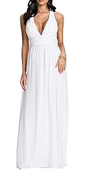 Sexy V-neck Backless Ruched Summer Empire   Waistline Chiffon/Polyester/Spandex  Dress