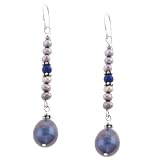  Sterling Silver Grey and Dark Blue Freshwater Cultured Pearl Linear Drop Earrings