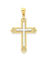 14K Two Tone Gold Cross Pendant