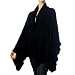 BLACK KNIT RUFFLE EDGE PONCHO SHAWL CLOAK WRAP CAPE