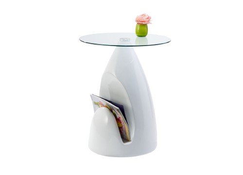 Design Couchtisch Jean 08 kleiner Wohnzimmertisch Ø 50 cm, Beistelltisch mit Glasplatte Weiß