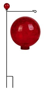 Black Garden Stand with a Red Glass Ball Topper