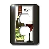 Florene Food and Beverage - Bottle Of Wine and Glass With Word Enjoy - Light Switch Covers - 2 plug outlet cover