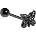 Black Fancy Butterfly Anodized Titanium Barbell