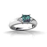14K White Gold Square Created Alexandrite and Diamond Ring