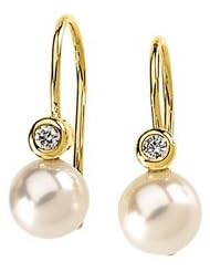 14K Yellow Gold Diamond Pearl Leverback Earrings