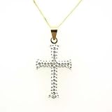 9ct Gold Cross Pendant, Swarovski Elements, 18" Chain