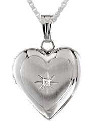 14K White Gold Heart Diamond Locket Pendant Necklace
