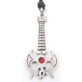 Buy Red Rhinestone FLAMING GUITAR PEWTER Pendant Necklace
