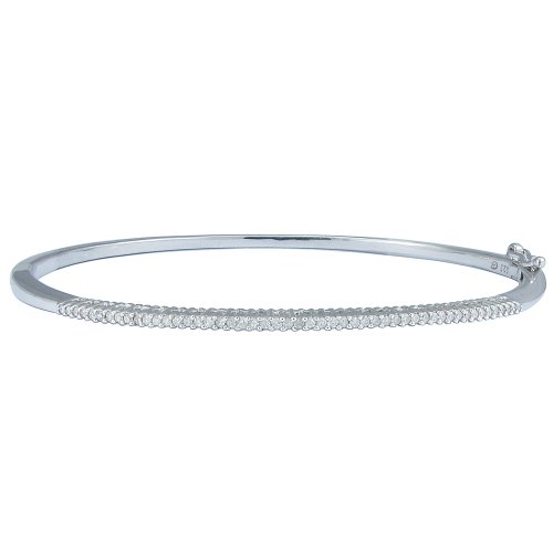 Sterling Silver Diamond Straight-Line Bangle Bracelet, (1/4 cttw, J-K Color, I2-I3 Clarity)