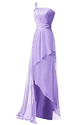 Chiffon/Polyester One Shoulder Sleeveless Crinkled Pleated Ruched Lace Bridesmaid Dress/Wedding Dress  With a Ribbon 