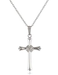 14k White Gold Cross with Diamond-Accent, (0.375 cttw), 18"