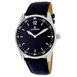 Le Chateau #2670M-7 Men's Silver Tone Black Elegant Slim Leather Strap Watch