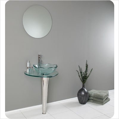 Netto Modern Glass Bathroom Vanity with Wavy Edge Vessel Sink