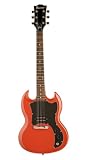 Double cutaway (SG Style) Electric Red, 1 p/u, 1 V, 1 T, amp, cord, strings, strap, picks, DVD
