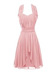 High-Low-Hem Chiffon Halter Bridesmaid Dress 