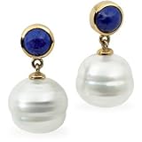 14K Yellow or White Gold Paspaley South Sea Cultured Pearl and Lapis Lazuli Earrings - Various Sizes