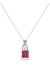 10k White Gold Created Ruby and Diamond-Accented Pendant Necklace, 18"