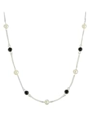 Sterling Silver Chain, Freshwater Pearl and 6 Station Black Onyx Necklace, 18"