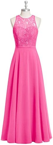 Floor-length A-line Azalea Bridesmaid Dresses Chiffon &amp; Lace Zipper Up Back