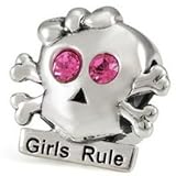 Girls Rule 925 Sterling Silver and Pink Crystal Authentic Ohm Bead fits European Charm Bracelet
