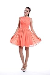 A-line High-Neck Natural   Waistline Sheer Illusion Lace Sleeveless Chiffon Short Bridesmaid Dress 