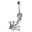 White Crystal CZ Dangle Belly Button Navel Ring Bar Silver - Crown Royalty Belly Button