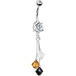 Black Gold White Crystal Sports Team Belly Ring