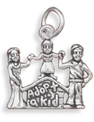 20x19mm Oxidized "Adopt a Kid" Charm .925 Sterling Silver