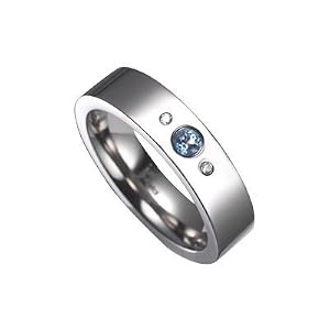 Blue Topaz and Diamond Three-Stone Titanium Ring