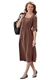 Woman Within Plus Size Pintucked Roll-Tab Knit Dress (Chocolate,1X)